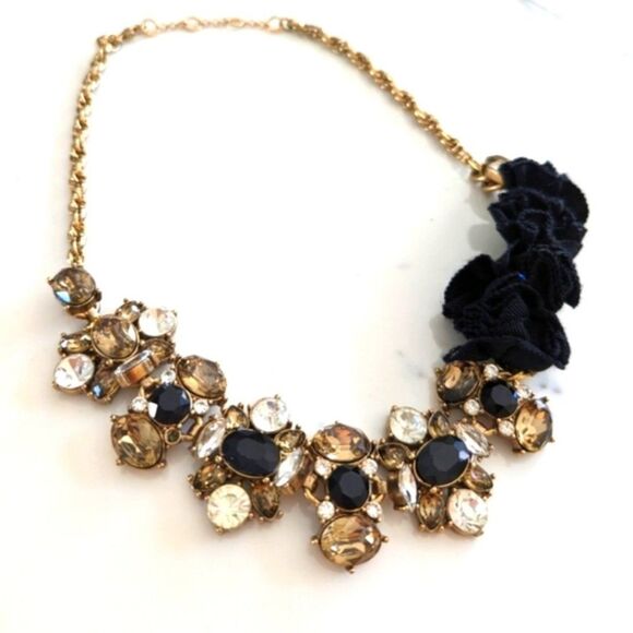 Banana Republic Black Grosgrain Ribbon Onyx Gem Stone Statement Crystal Necklace - Picture 11 of 15